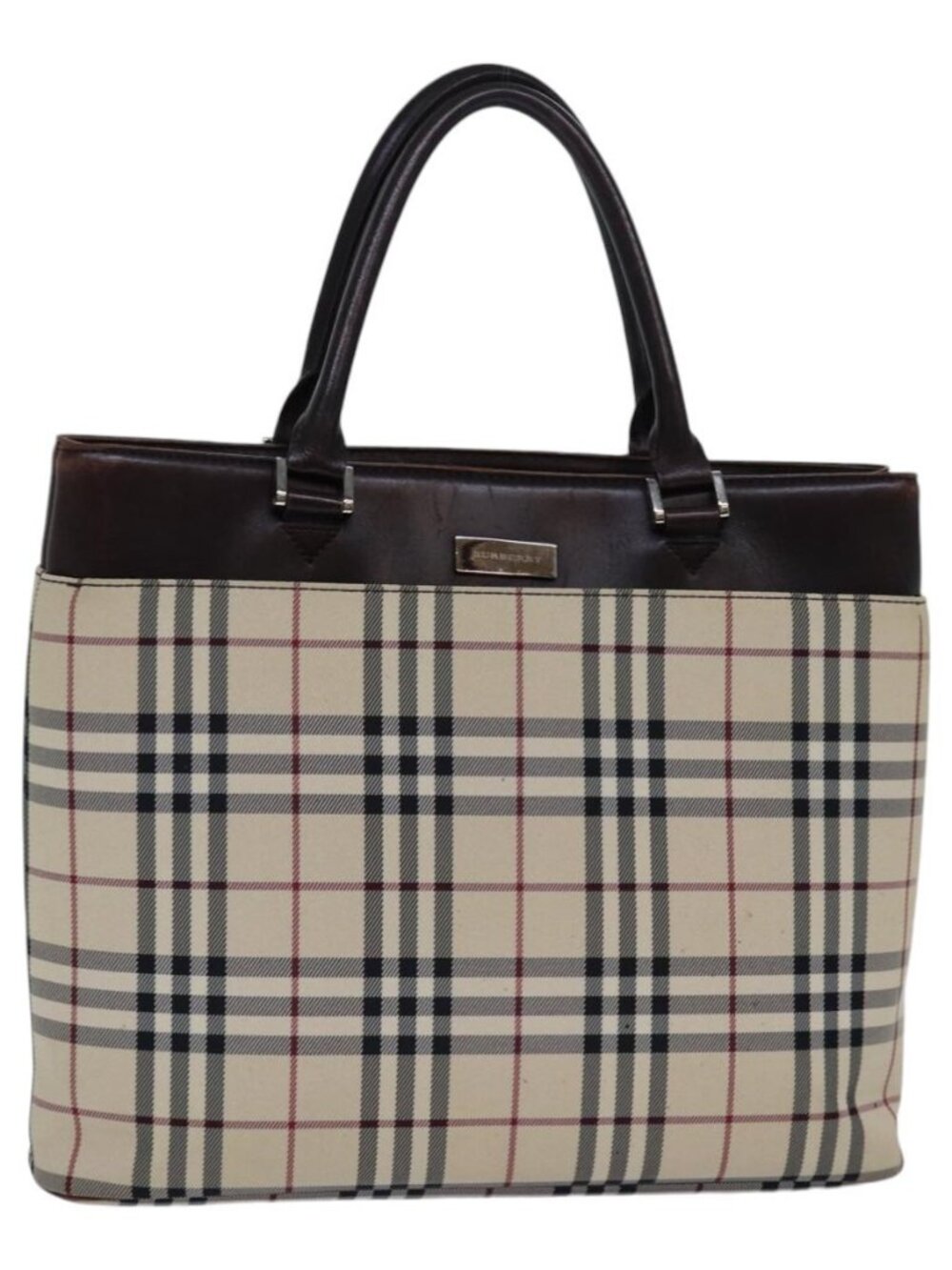 BURBERRY Nova Check Hand Bag Nylon Beige Silver Auth 85862 - Picture 1 of 16